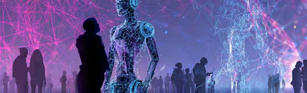 Mensch und AI-Roboter achten einander