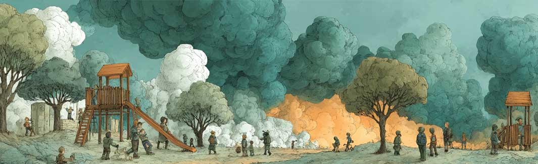 künstlerische Darstellung eines Kinderspielplatzes 