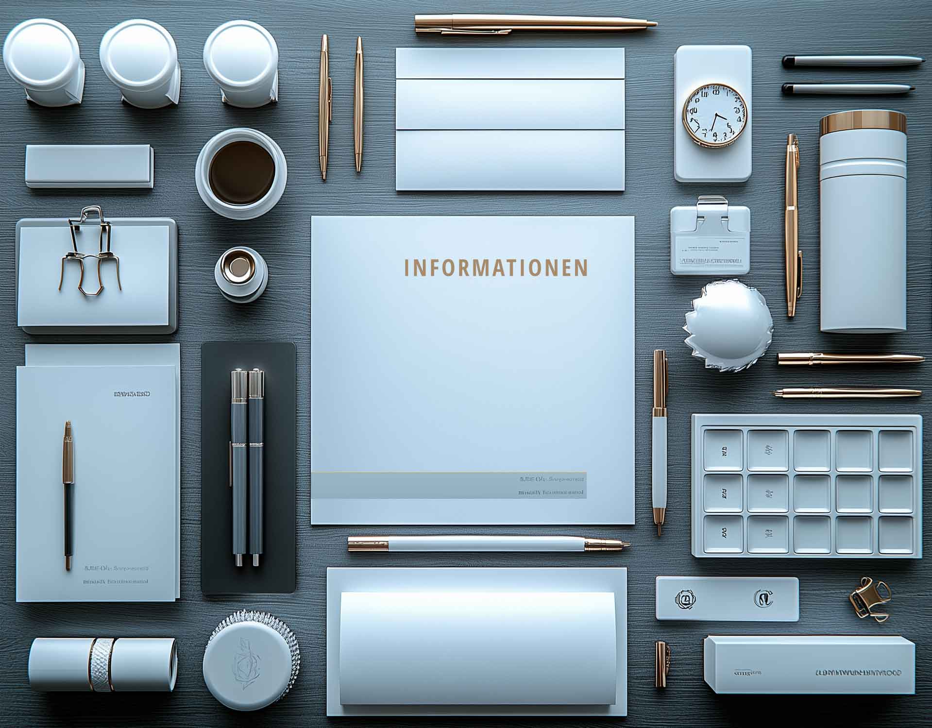 Moodboard mit Geschäftsdrucksachen und Werbeartikeln