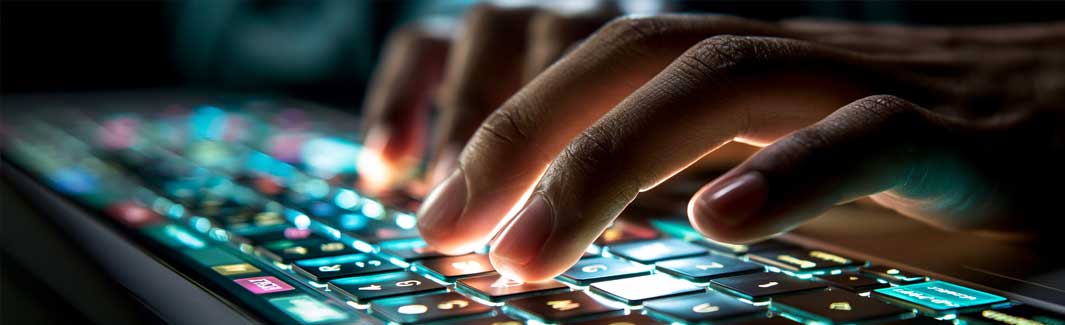 Hände tippen auf einer PC-Tastatur