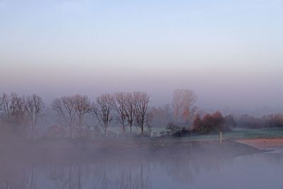 Die Weser, mit Nebelschwaden und Bäumen im Herbst
